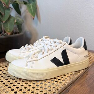 Veja Campo White Black Leather Sneakers Womens Size 6 EUR 37 Low Top Shoes